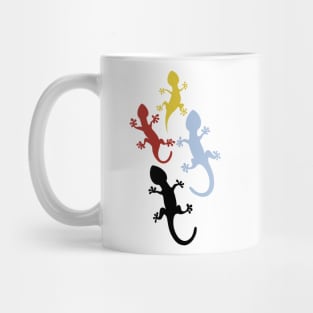 Happy gecko silhouettes on blue Mug